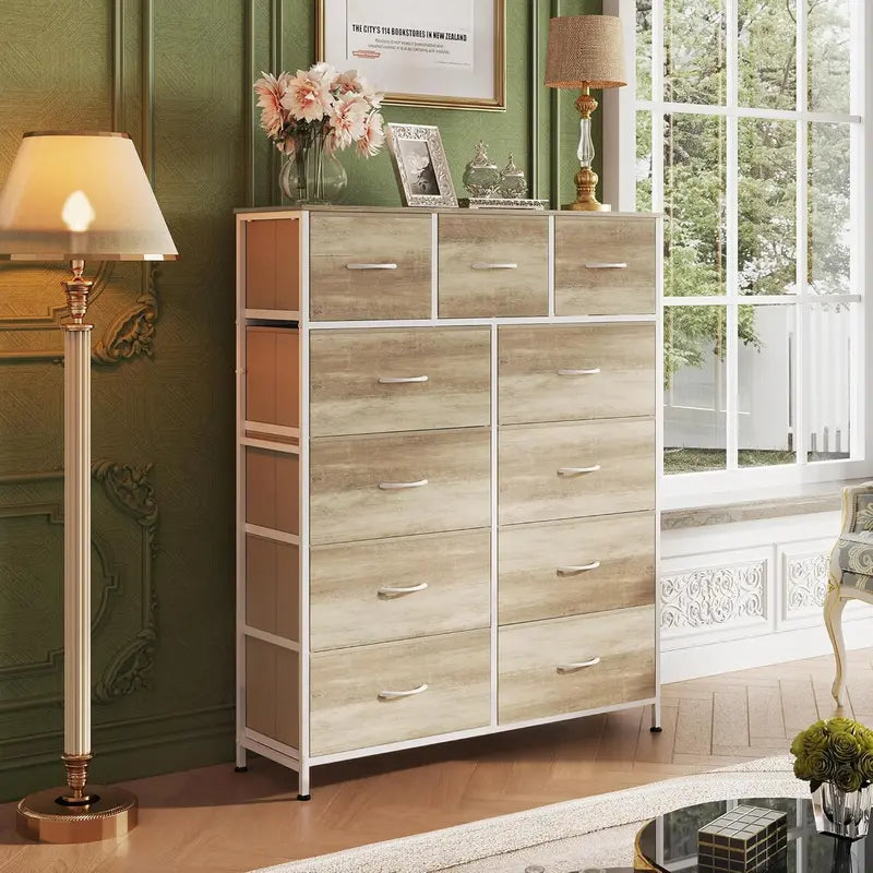 11-Bin Tall Fabric Storage Tower ¨C Steel-Frame Organizer Unit with Stackable Drawers & Soft Bins