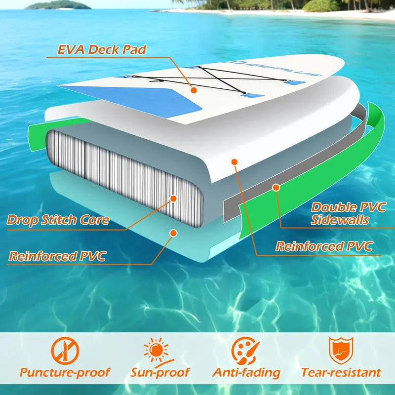 11-Foot All-in-One Inflatable Stand-Up Paddle Board ¨C Features Waterproof Phone Pouch