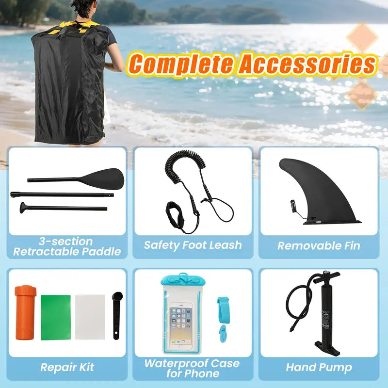 11-Foot All-in-One Inflatable Stand-Up Paddle Board ¨C Features Waterproof Phone Pouch