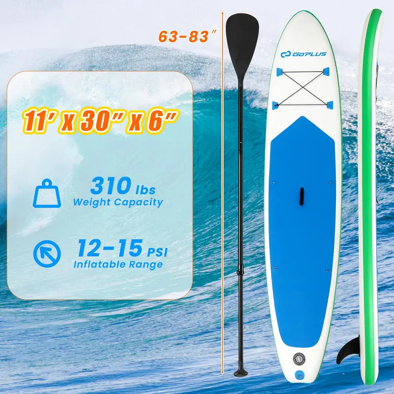 11-Foot All-in-One Inflatable Stand-Up Paddle Board ¨C Features Waterproof Phone Pouch
