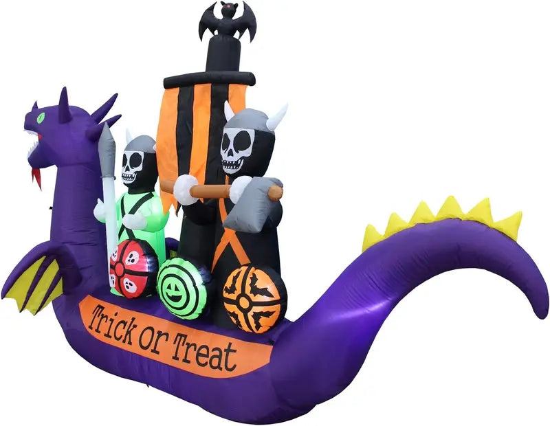 11-Foot Inflatable Halloween Scene: Dragon-Pirate Ship Skeleton Combo with Animated Effects
