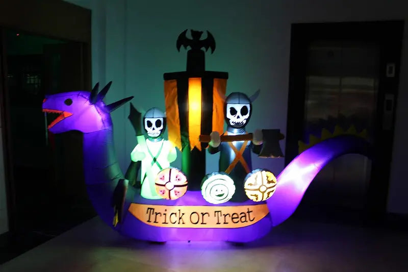 11-Foot Inflatable Halloween Scene: Dragon-Pirate Ship Skeleton Combo with Animated Effects
