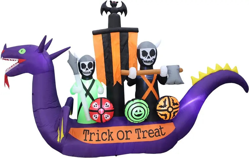 11-Foot Inflatable Halloween Scene: Dragon-Pirate Ship Skeleton Combo with Animated Effects