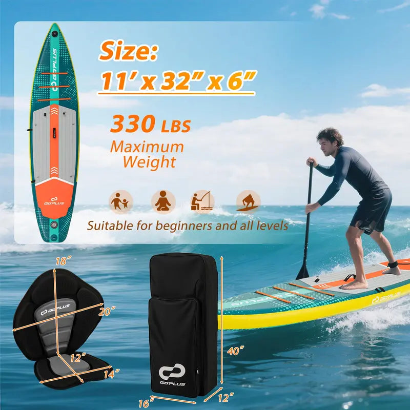 11-Foot Inflatable SUP Board for Adults ¨C Includes Premium Kayak Seat &amp; Carry Kit