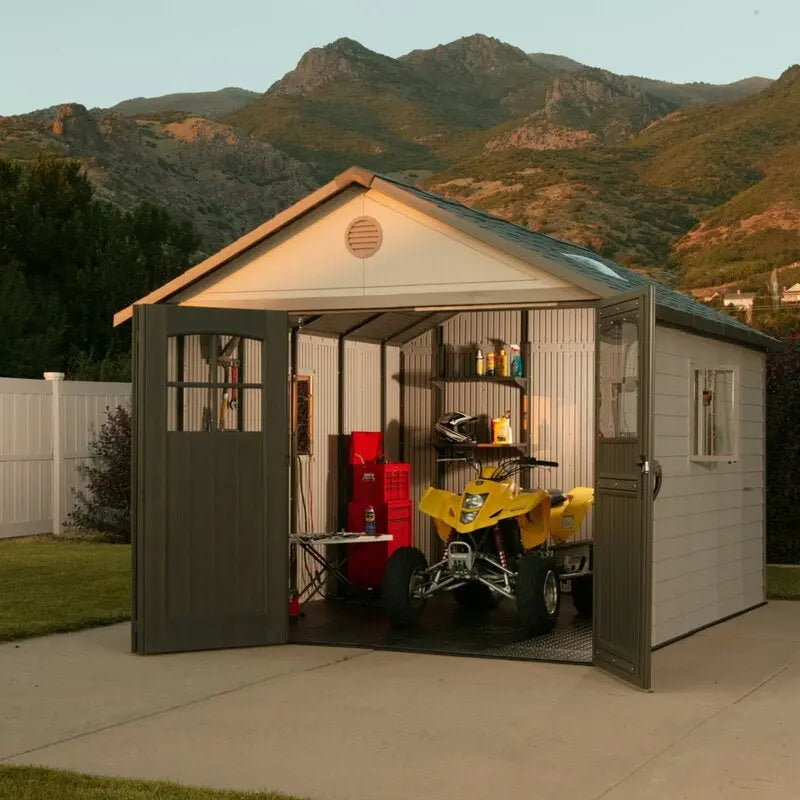 11 ft. W ¡Á 11 ft. D Spacious Plastic Storage Shed ¨C Durable Resin Construction. Ventilated Design