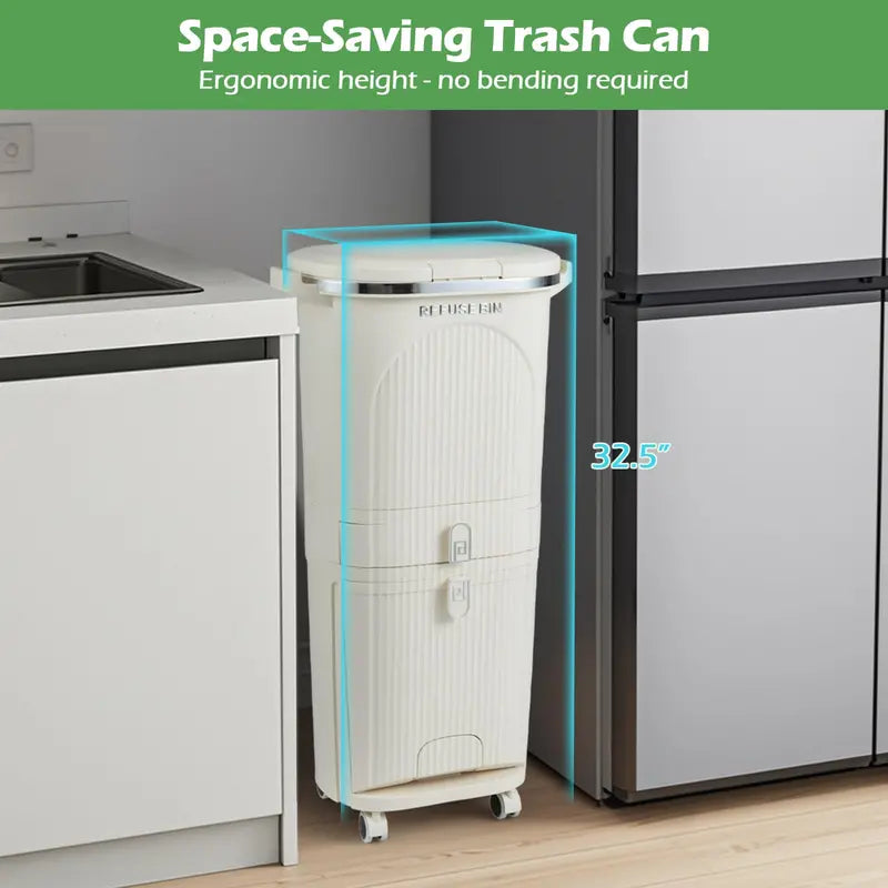 11-Gallon Kitchen Trash Can ¨C Triple-Layer Design with Lid and Two Detachable Buckets