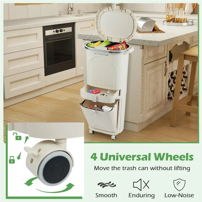 11-Gallon Kitchen Trash Can ¨C Triple-Layer Design with Lid and Two Detachable Buckets