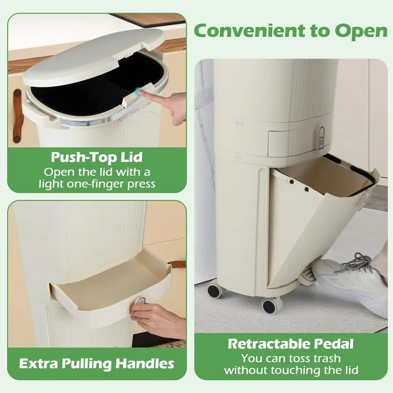 11-Gallon Kitchen Trash Can ¨C Triple-Layer Design with Lid and Two Detachable Buckets