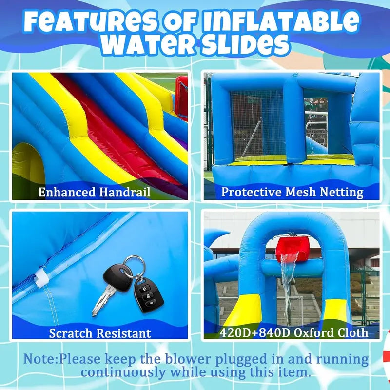 11-in-1 Inflatable Water Play Center ¨C Extra-Large Dolphin-Themed Bounce House with Dual Slides. Climbing Wall. Pool &amp; Water Cannon (550W Blower Included)