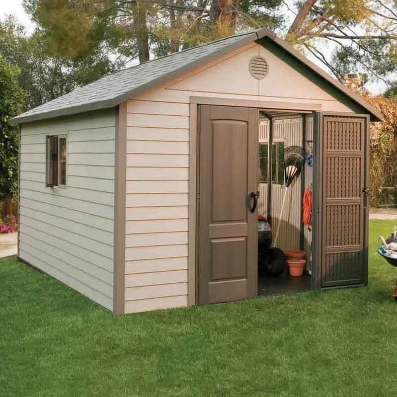 11′ x 11′ Plastic Storage Shed ¨C Low-Maintenance Resin Construction. Weather-Resistant Backyard Storage