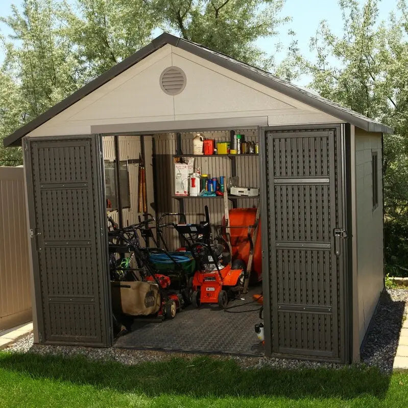 11′ x 11′ Plastic Storage Shed ¨C Low-Maintenance Resin Construction. Weather-Resistant Backyard Storage