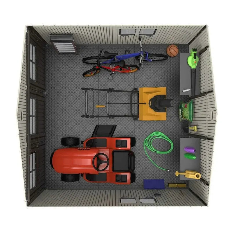 11′ x 11′ Plastic Storage Shed ¨C Low-Maintenance Resin Construction. Weather-Resistant Backyard Storage