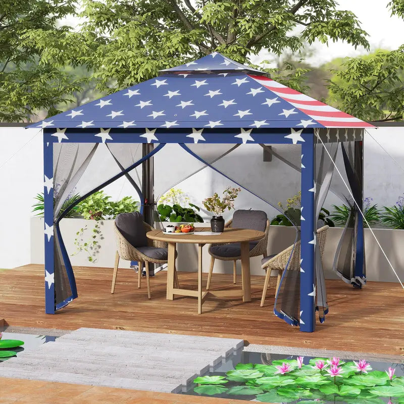 11¡ä x 11¡ä Pop-Up Gazebo with Mesh Sidewalls ¨C Vented Canopy. Drainage Holes