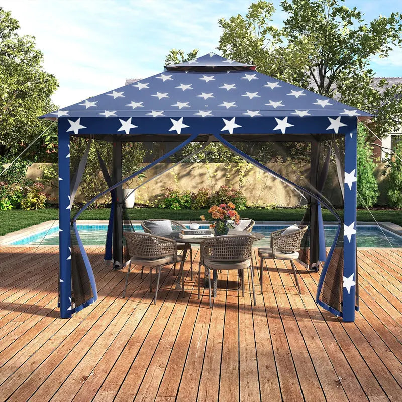 11¡ä x 11¡ä Pop-Up Gazebo with Mesh Sidewalls ¨C Vented Canopy. Drainage Holes