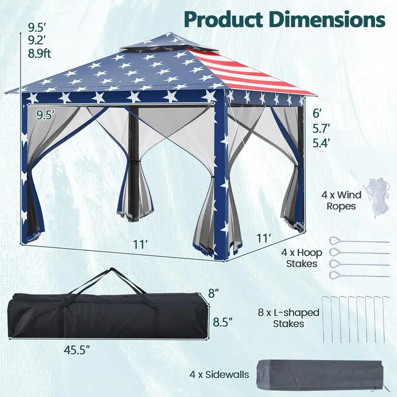 11¡ä x 11¡ä Pop-Up Gazebo with Mesh Sidewalls ¨C Vented Canopy. Drainage Holes