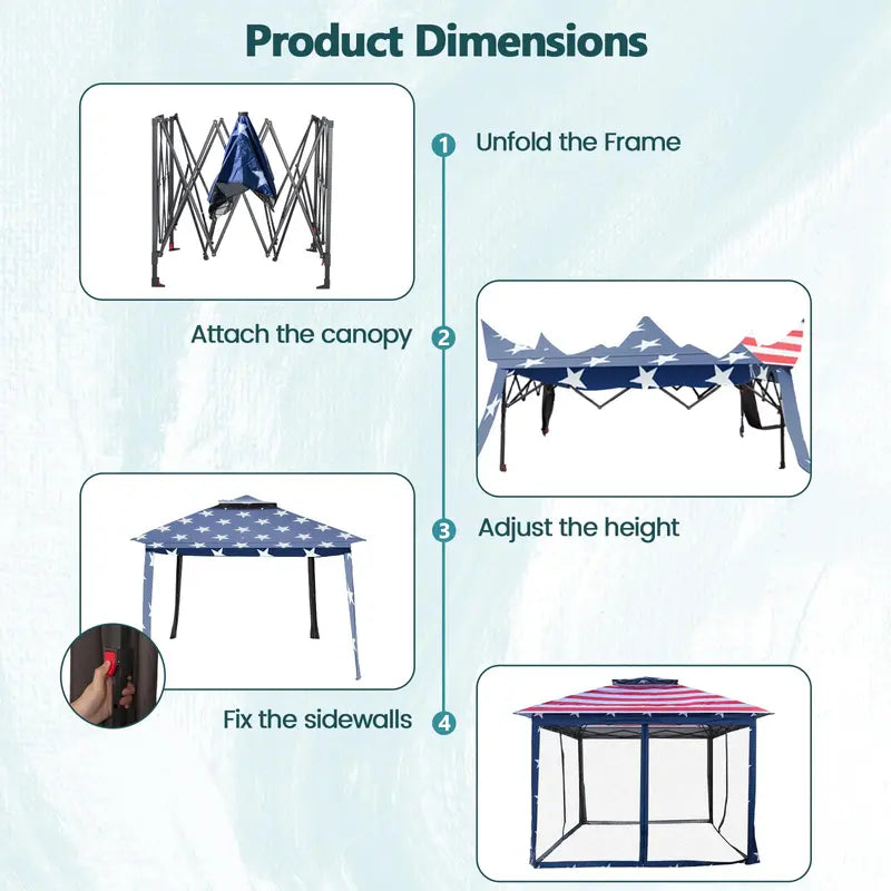 11¡ä x 11¡ä Pop-Up Gazebo with Mesh Sidewalls ¨C Vented Canopy. Drainage Holes