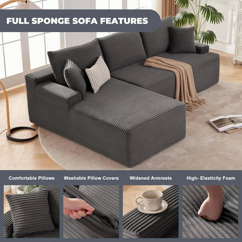 110-Inch Boneless Cloud Sofa: Ultra-Modular Living Room Lounge with Deep. Supportive Seating