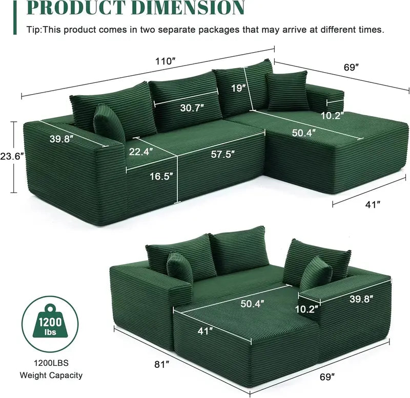 110-Inch Boneless Cloud Sofa: Ultra-Modular Living Room Lounge with Deep. Supportive Seating