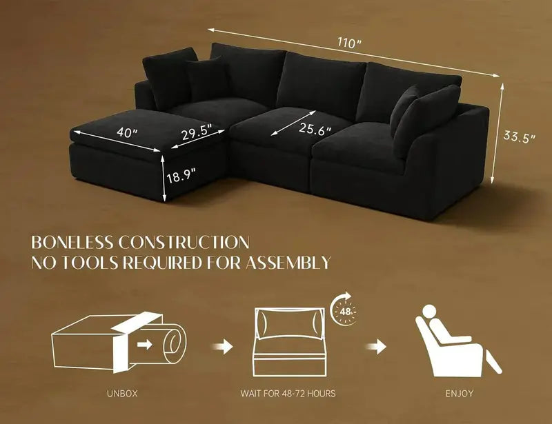 110-Inch Cloud Sectional Sofa ¨C Modular L-Shape Living Room Seating with Deep Seats