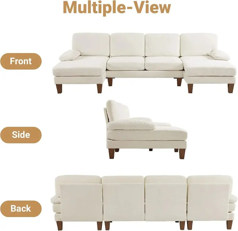 110-Inch U-Shaped Sectional Sofa ¨C Double-Chaise Chenille Living Room Set for Modern Homes (Beige)