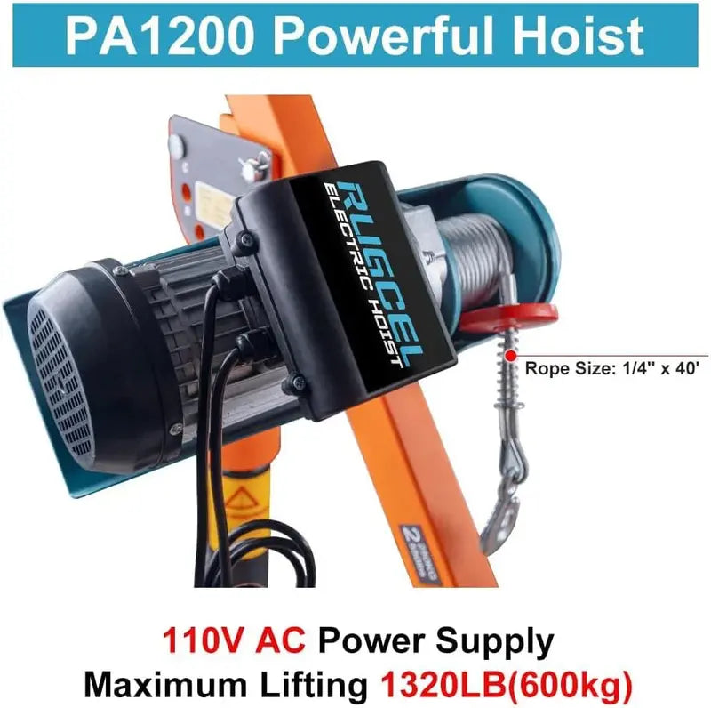 1100lb Capacity Folding Electric Hoist Crane ¨C 110V Industrial Lifting Solution for Warehouses & Sites
