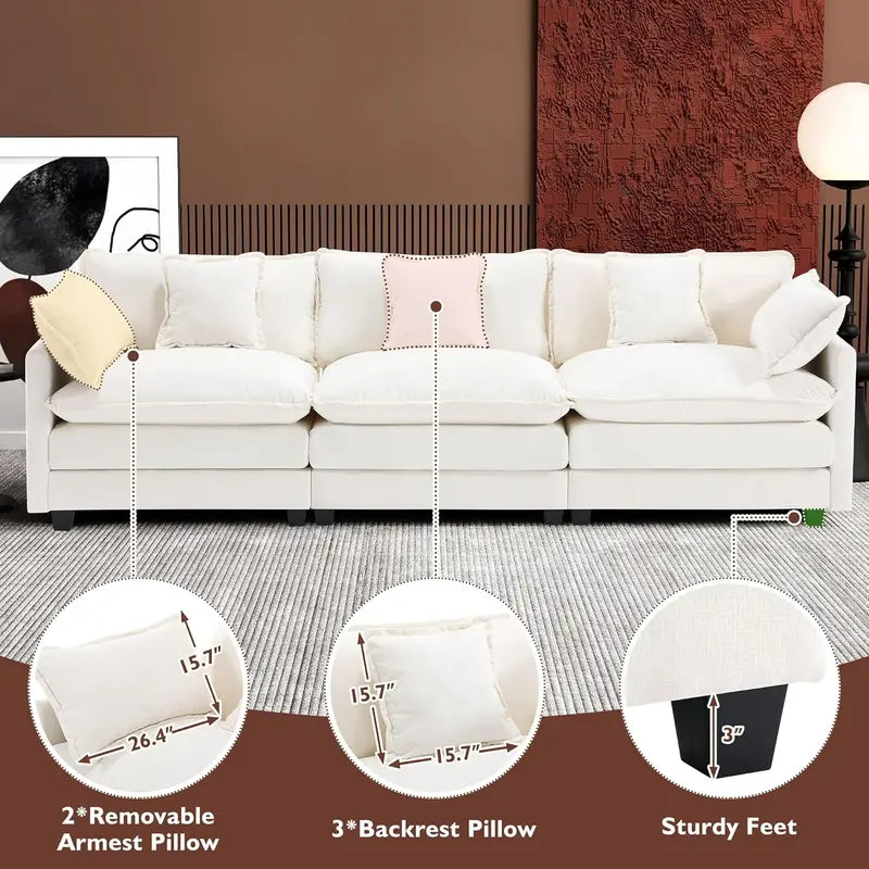 111.4-Inch L-Shaped Modular Cloud Sofa ¨C Chenille 4-Seater with Ottoman & Deep Seat Design