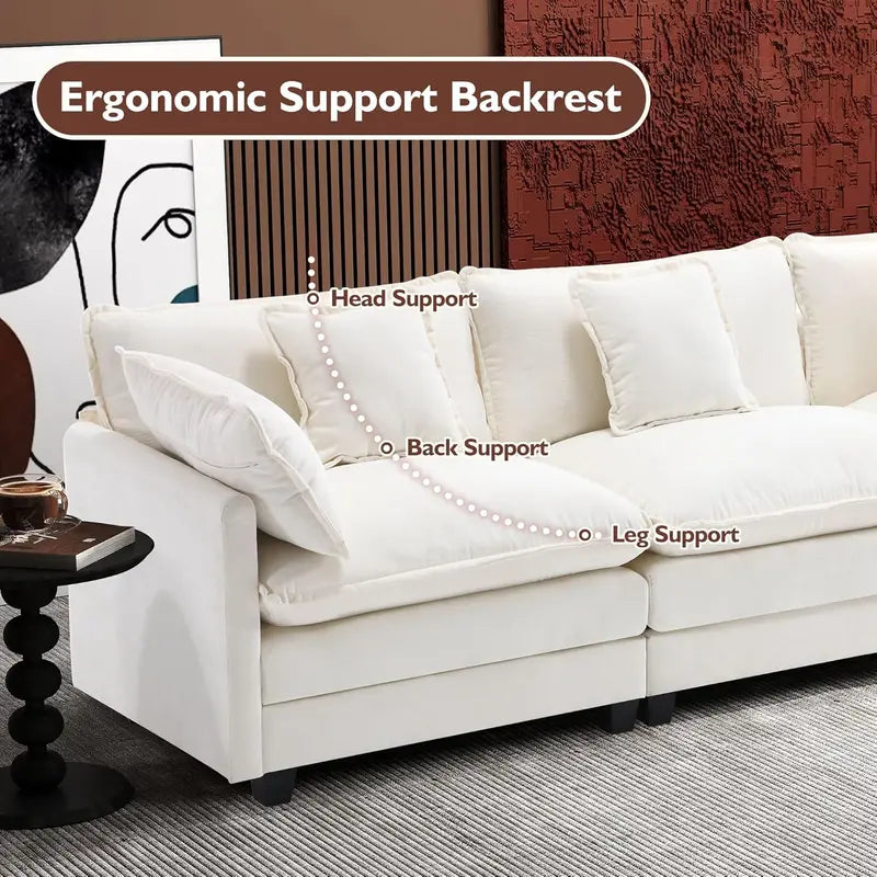 111.4-Inch L-Shaped Modular Cloud Sofa ¨C Chenille 4-Seater with Ottoman & Deep Seat Design