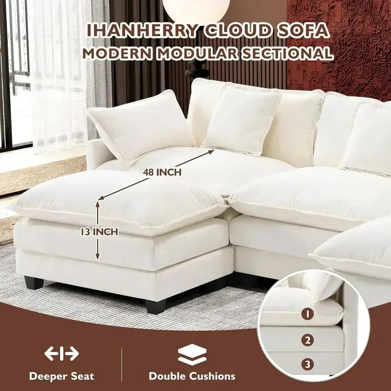 111.4-Inch L-Shaped Modular Cloud Sofa ¨C Chenille 4-Seater with Ottoman & Deep Seat Design