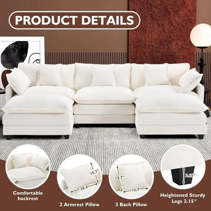 111.4-Inch L-Shaped Modular Cloud Sofa ¨C Chenille 4-Seater with Ottoman & Deep Seat Design