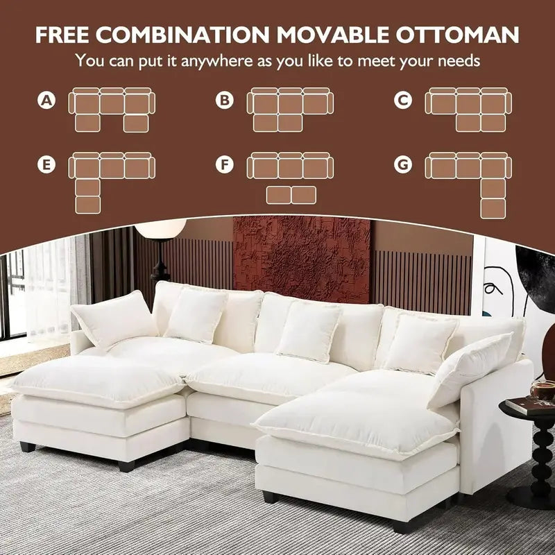 111.4-Inch L-Shaped Modular Cloud Sofa ¨C Chenille 4-Seater with Ottoman & Deep Seat Design