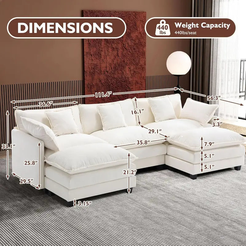 111.4-Inch L-Shaped Modular Cloud Sofa ¨C Chenille 4-Seater with Ottoman & Deep Seat Design