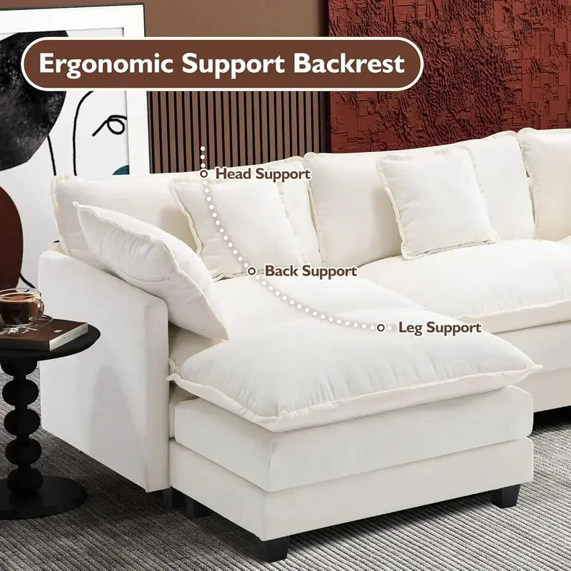 111.4-Inch L-Shaped Modular Cloud Sofa ¨C Chenille 4-Seater with Ottoman & Deep Seat Design