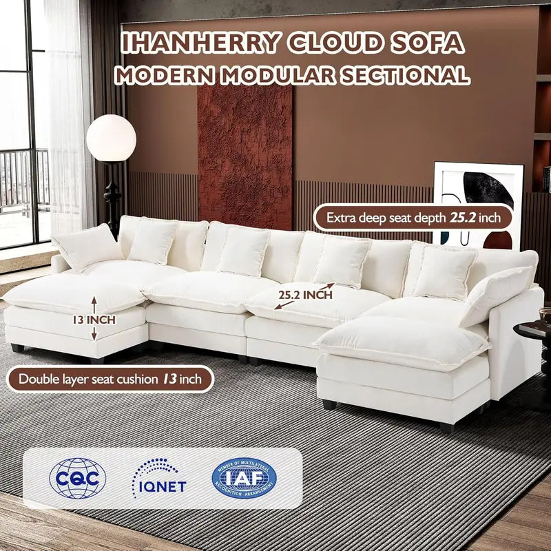 111.4-Inch L-Shaped Modular Cloud Sofa ¨C Chenille 4-Seater with Ottoman & Deep Seat Design