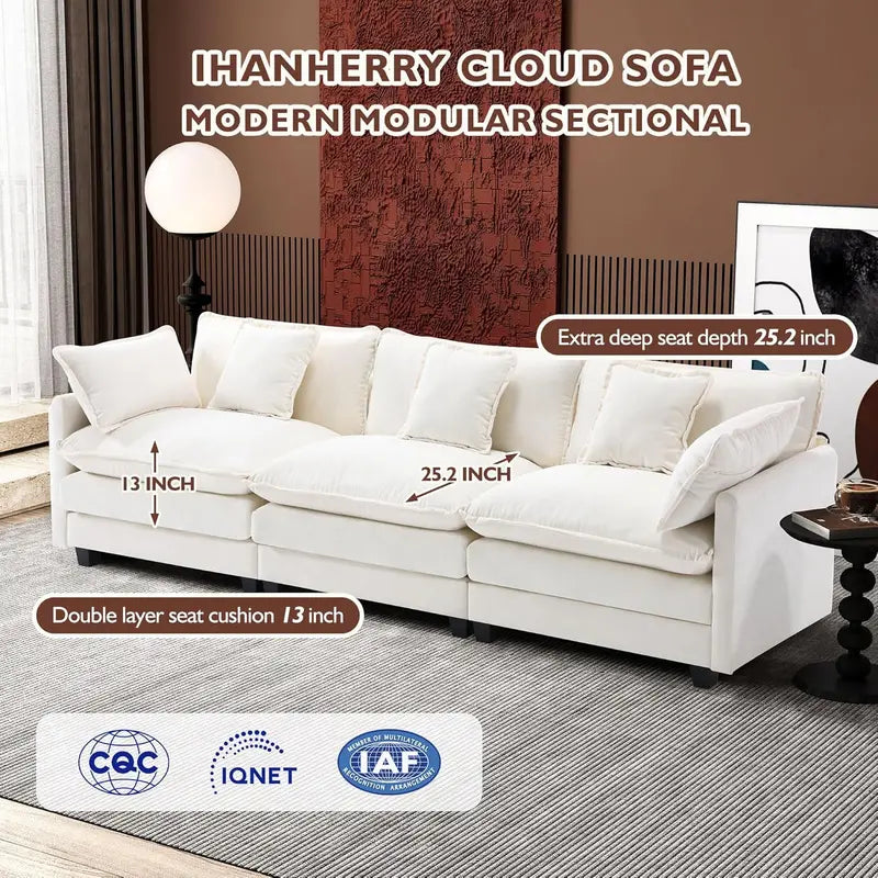 111.4-Inch L-Shaped Modular Cloud Sofa ¨C Chenille 4-Seater with Ottoman & Deep Seat Design