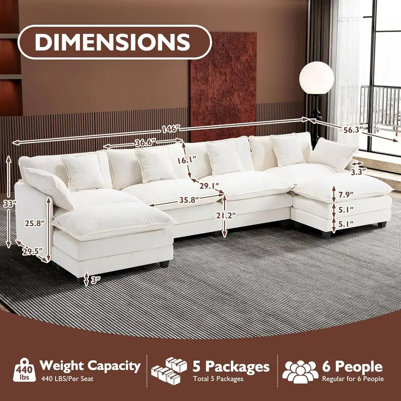 111.4-Inch L-Shaped Modular Cloud Sofa ¨C Chenille 4-Seater with Ottoman & Deep Seat Design