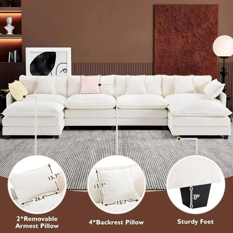 111.4-Inch L-Shaped Modular Cloud Sofa ¨C Chenille 4-Seater with Ottoman & Deep Seat Design