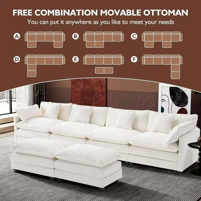 111.4-Inch L-Shaped Modular Cloud Sofa ¨C Chenille 4-Seater with Ottoman & Deep Seat Design