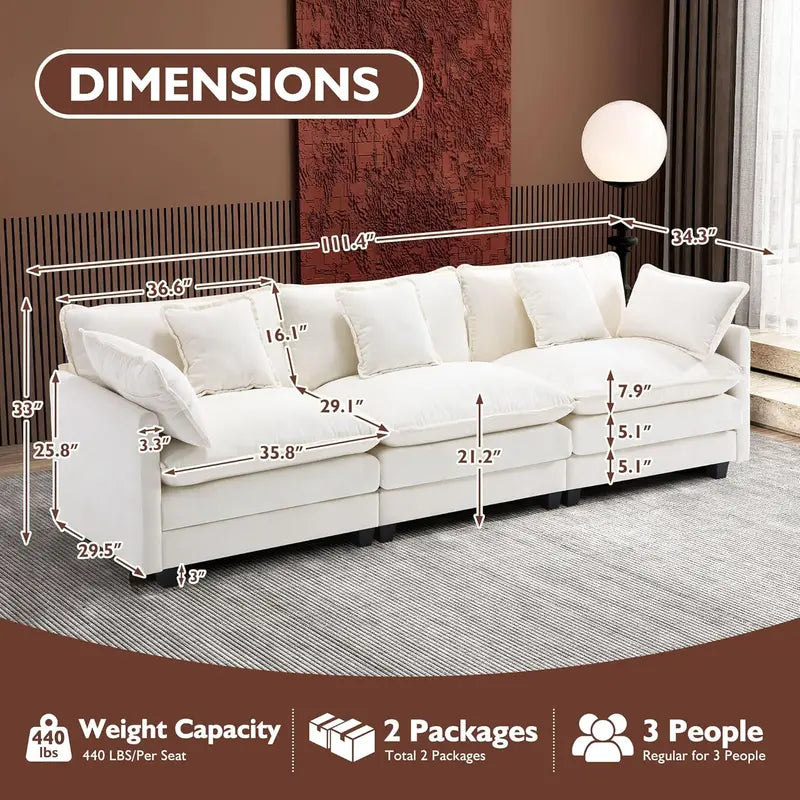 111.4-Inch L-Shaped Modular Cloud Sofa ¨C Chenille 4-Seater with Ottoman & Deep Seat Design
