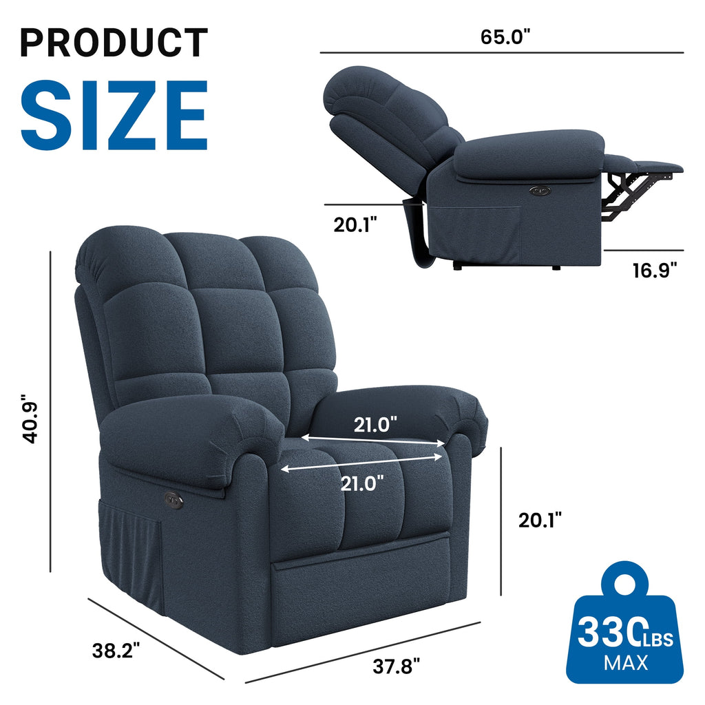 Power Recliner Chair. Electric Recline Sofa Chair for Adults with USB Port. Comfy Teddy Fleece Adjustable Cloud Sofa. Tool - Free Setup. Beige White