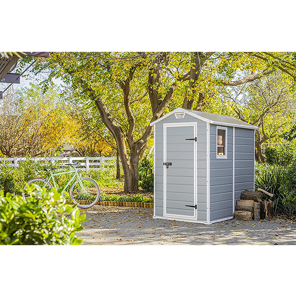 4×6 Resin Outdoor Storage Shed Kit-Perfect to Store Patio Furniture. Garden Tools Bike Accessories. Beach Chairs and Lawn Mower. Grey & White