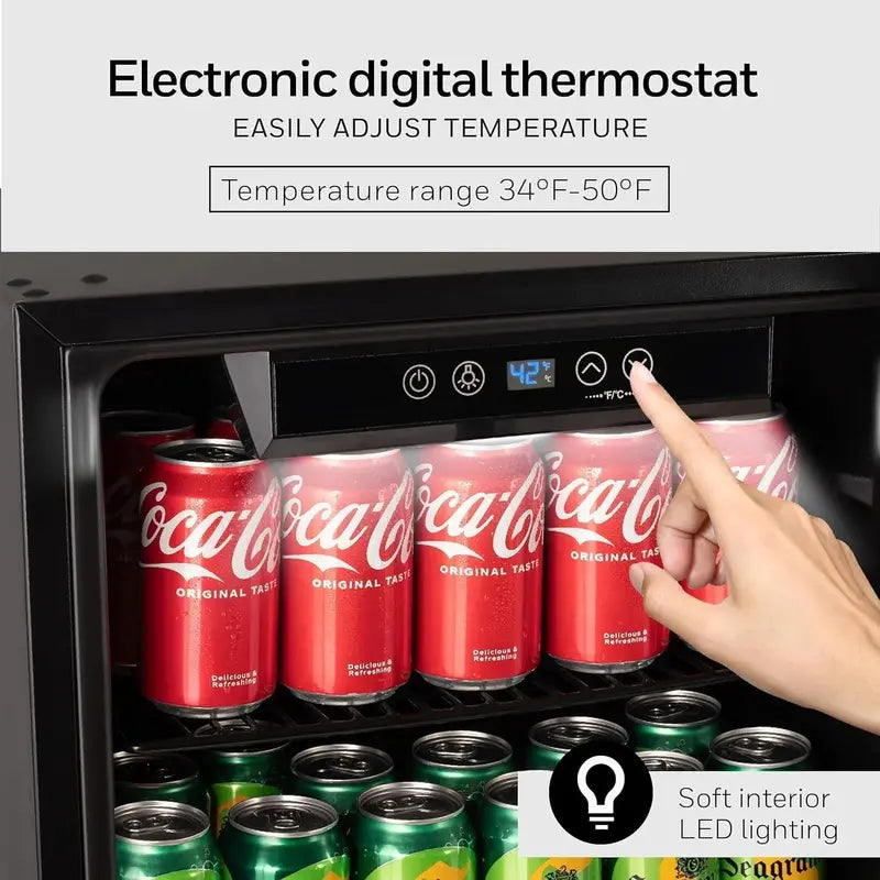 115-Can Beverage Refrigerator ¨C Glass-Door Mini Fridge with Adjustable Shelving for Bar or Office