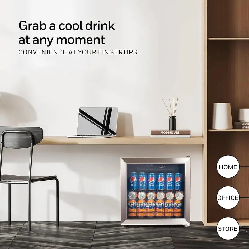 115-Can Beverage Refrigerator ¨C Glass-Door Mini Fridge with Adjustable Shelving for Bar or Office
