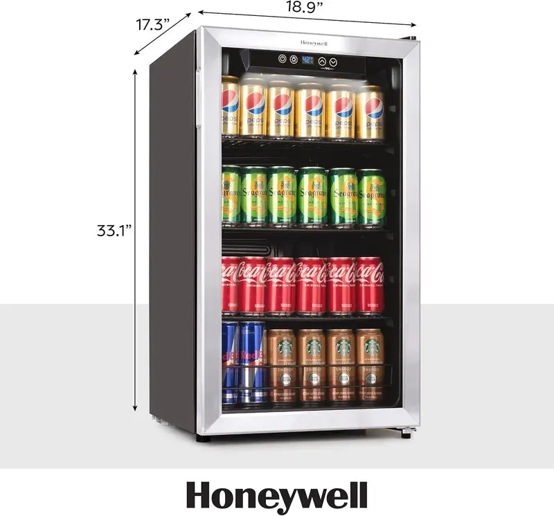 115-Can Beverage Refrigerator ¨C Glass-Door Mini Fridge with Adjustable Shelving for Bar or Office