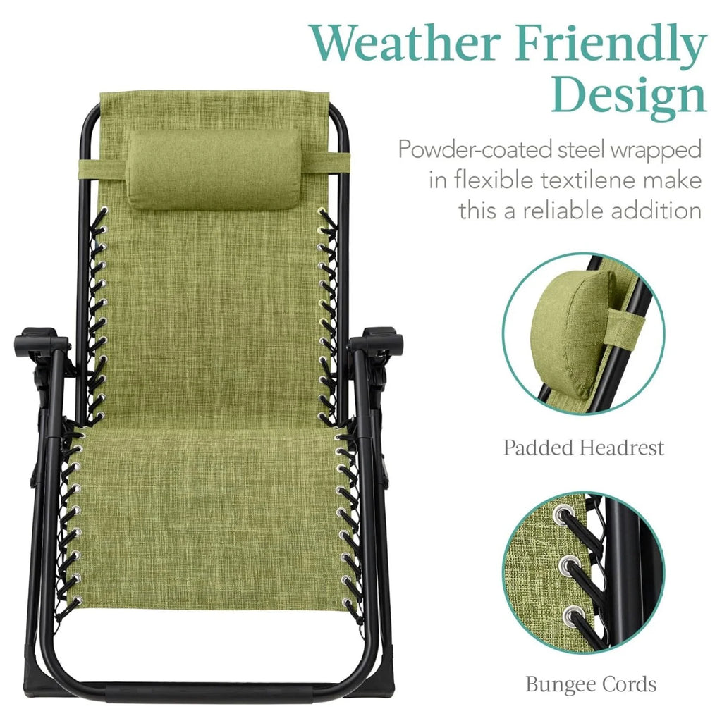 Oversized Chair. Folding Outdoor Patio Recliner. XL Anti Gravity Lounger W/Removable Cushion. Cup Holder. Side Tray. 350 lb Capacity - Taupe