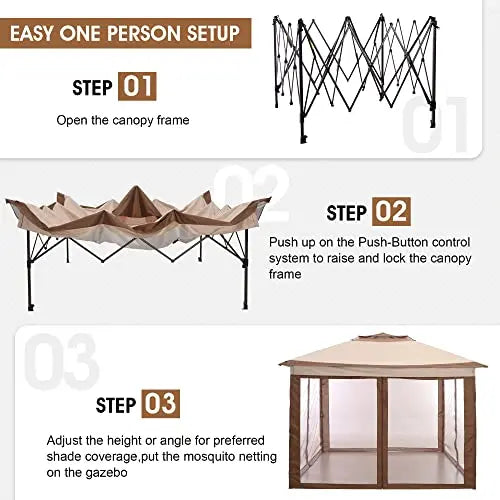 11×11-Foot Instant Pop-Up Gazebo Canopy with Mosquito Netting and 121 Sq Ft Shade Area