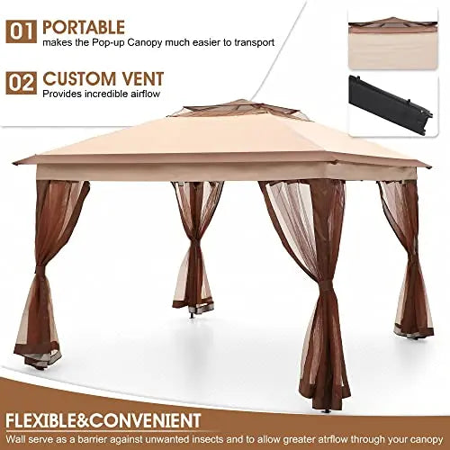 11×11-Foot Instant Pop-Up Gazebo Canopy with Mosquito Netting and 121 Sq Ft Shade Area