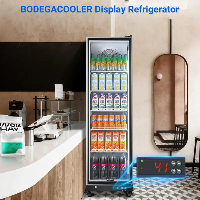 12.5 Cu. Ft. Commercial Glass-Door Beverage Refrigerator ¨C Upright Display Cooler with Soft LED Lighting for Bars. Caf¨¦s & Retail Spaces