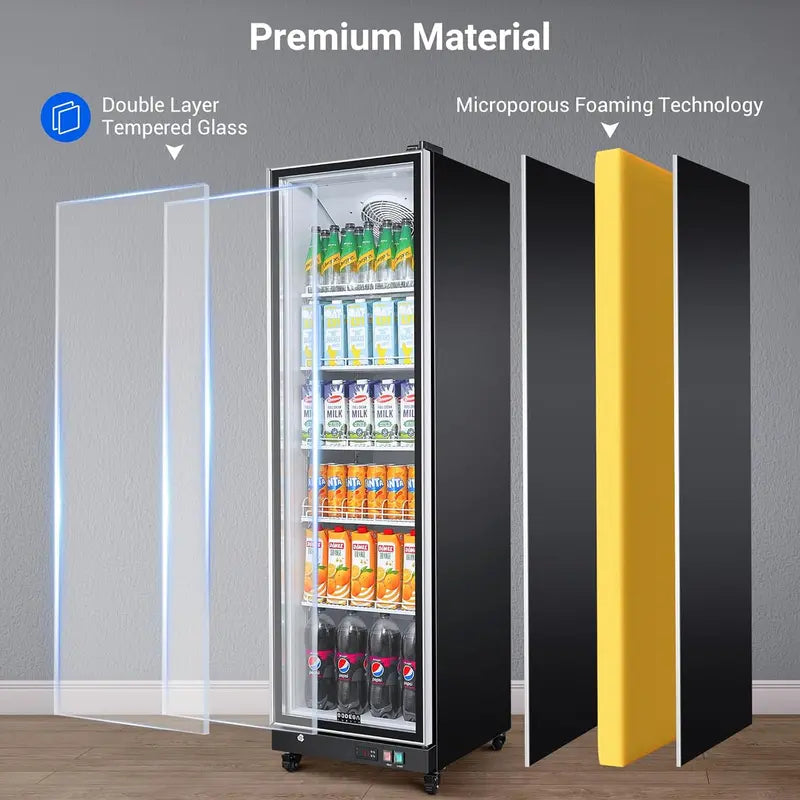 12.5 Cu. Ft. Commercial Glass-Door Beverage Refrigerator ¨C Upright Display Cooler with Soft LED Lighting for Bars. Caf¨¦s & Retail Spaces