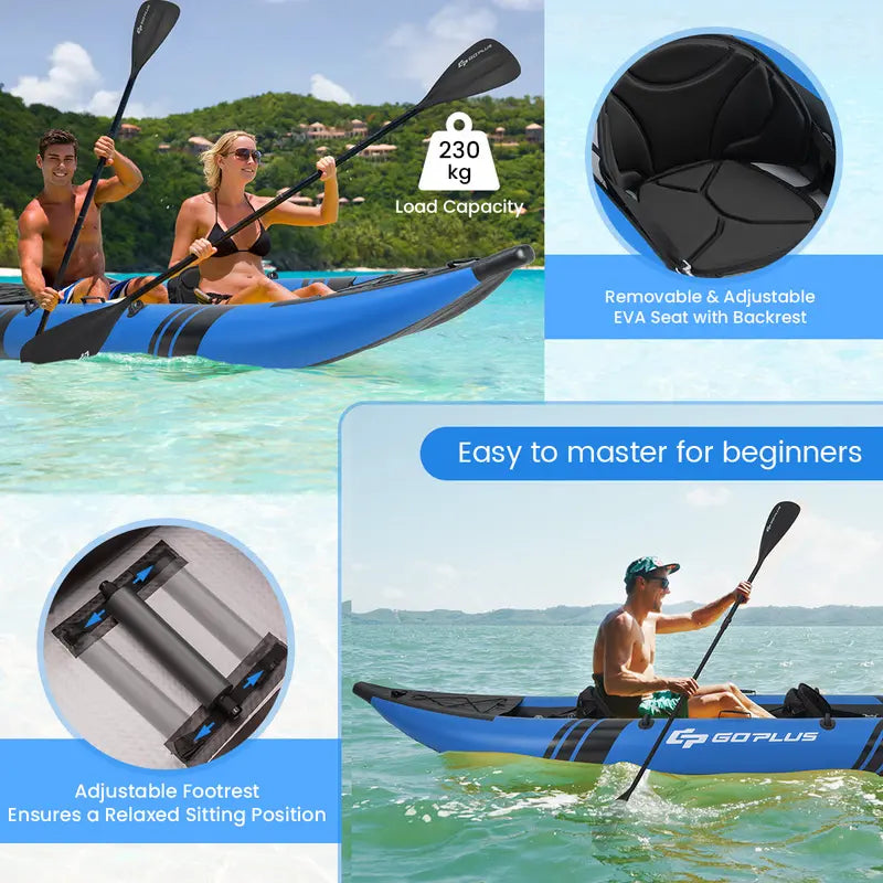 12.5-Foot Inflatable Tandem Kayak for One or Two Riders ¨C 507-Pound Weight Capacity with Full Accessory Kit & Portable Carry Bag