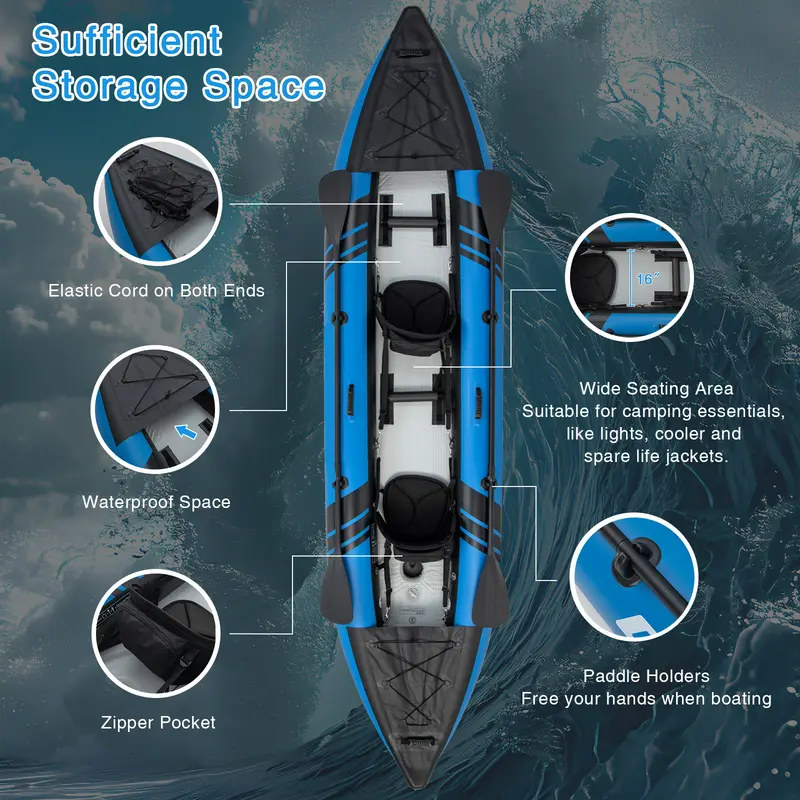 12.5-Foot Inflatable Tandem Kayak for One or Two Riders ¨C 507-Pound Weight Capacity with Full Accessory Kit & Portable Carry Bag